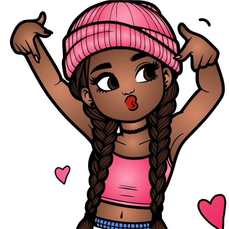 realistic teenage girl with braids and a beanie and crop top doing 🫶🏼