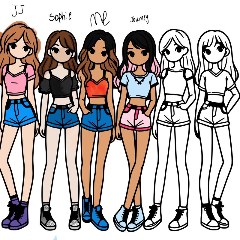 a group of girls wearing crop tops and shorts