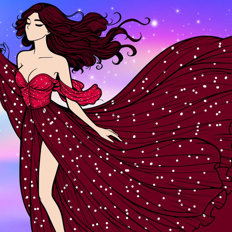 realistic woman in dress flowing the the wind