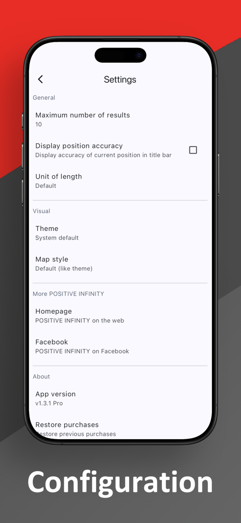 Church Finder Worldwide - The settings and configuration screen of the Church Finder Worldwide app showing options for search results, theme selection, and map style.