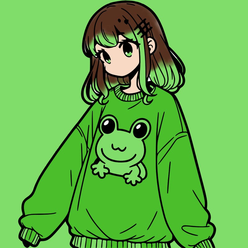 girl wearing frogging sweatshirt