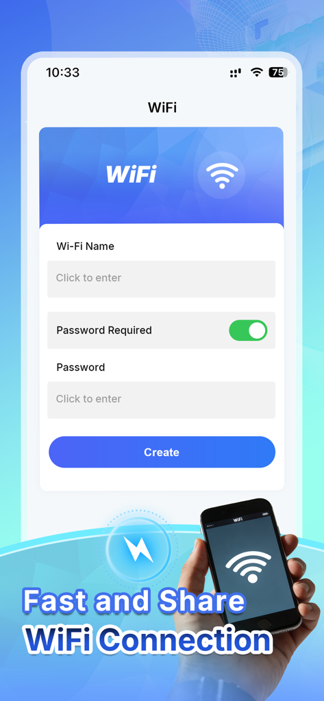 A mobile interface for creating a WiFi QR code to share connection details easily
