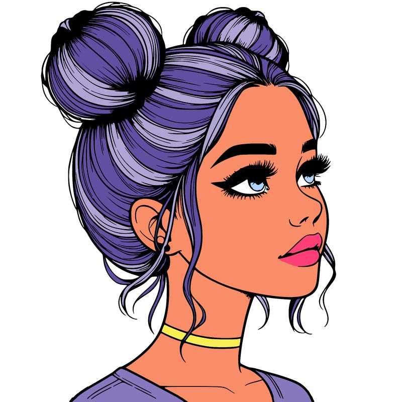 realistic girl with buns on the top of her head