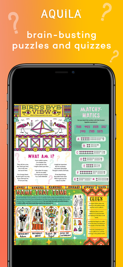 Educational puzzles and logic games for kids in the Aquila magazine app.