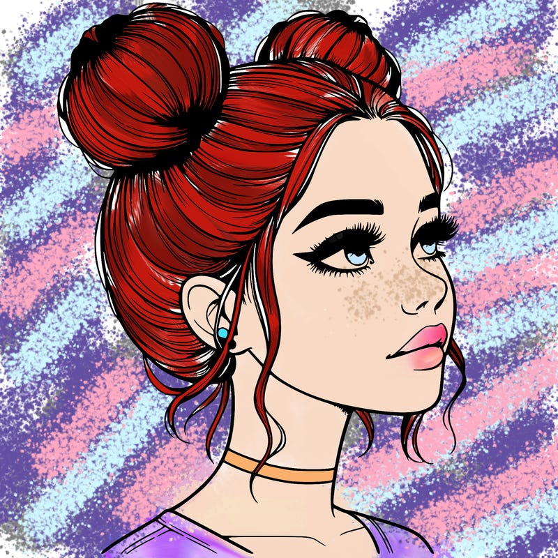 realistic girl with buns on the top of her head