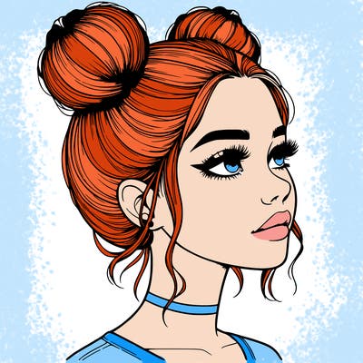 realistic girl with buns on the top of her head