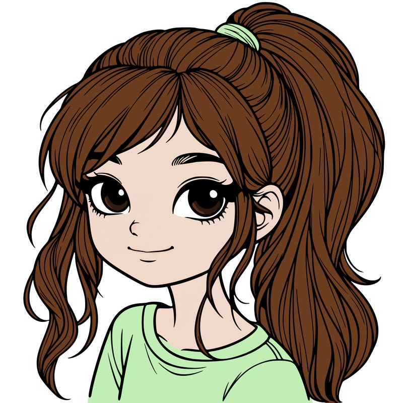 realistic girl with ponytail