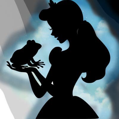 a shadow of a princess holding a frog realistic