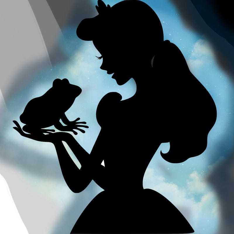 a shadow of a princess holding a frog realistic