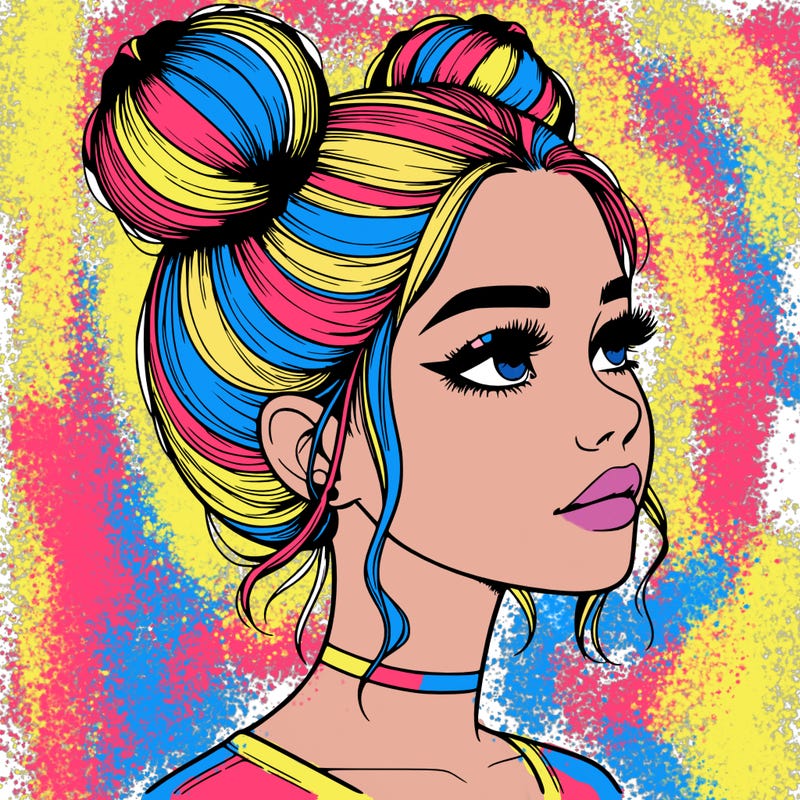 realistic girl with buns on the top of her head