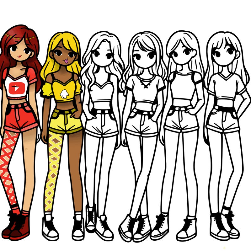 a group of girls wearing crop tops and shorts
