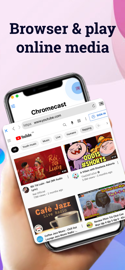 TV Cast for Smart TV - Interfaz de navegador web en un smartphone para transmitir vídeos en línea a un smart TV