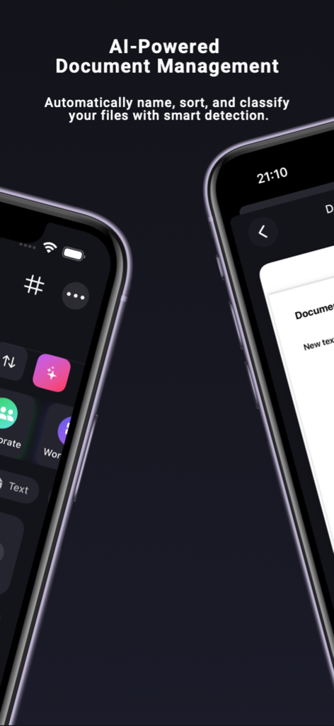 Scanly - AI Scanner Pro Scan - iPhone-Bildschirme, die die Scanly App-Oberfläche für KI-gestütztes Dokumentenmanagement und intelligente Dateiklassifizierung anzeigen