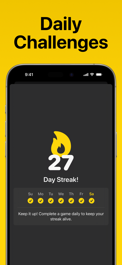 Sudoku Logic Puzzle BrainGames - Screenshot of Sudoku BrainGames showing a twenty seven day streak for daily challenges