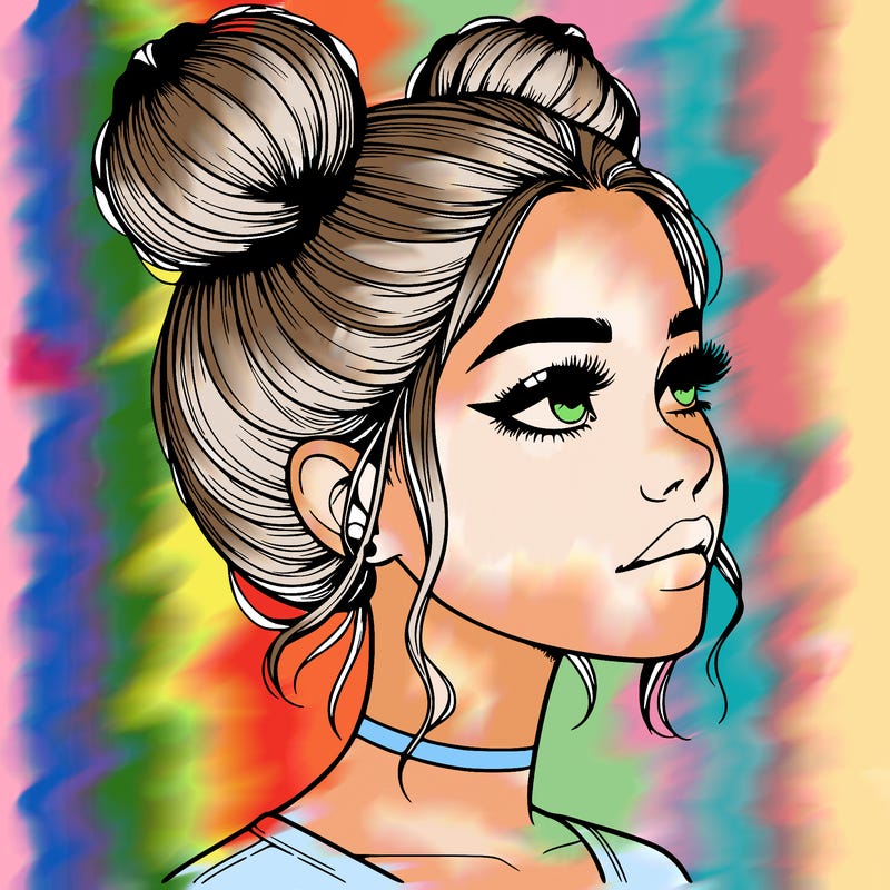 realistic girl with buns on the top of her head