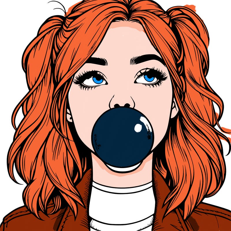 realististic girl blowing bubble -gum