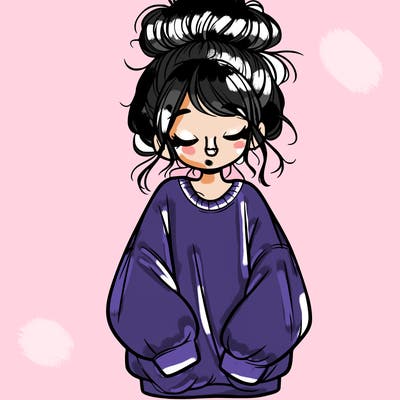 girl with baggy sweatshirt and messy bun