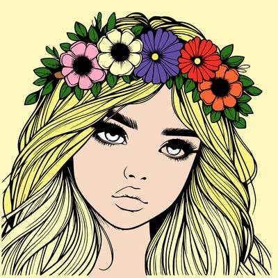 realistic girl with flowers crown