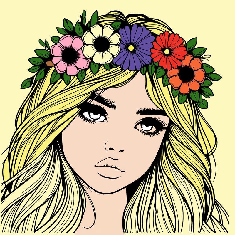 realistic girl with flowers crown