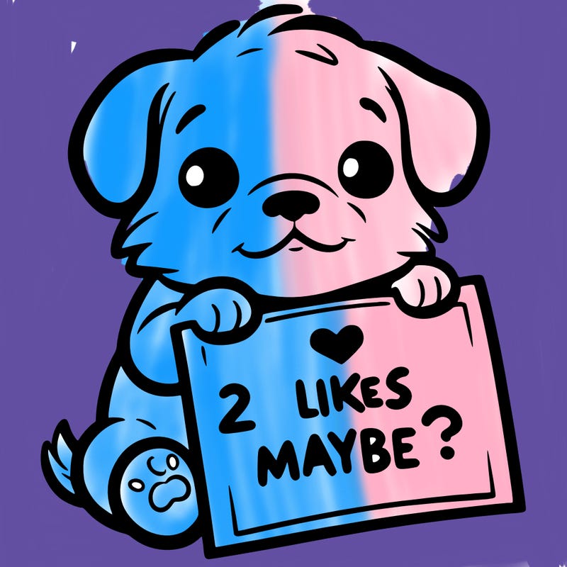 a puppy holding a sign that says 2 likes maybe?