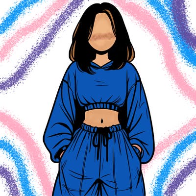 realistic girl faceless with baggy pants and a crop top