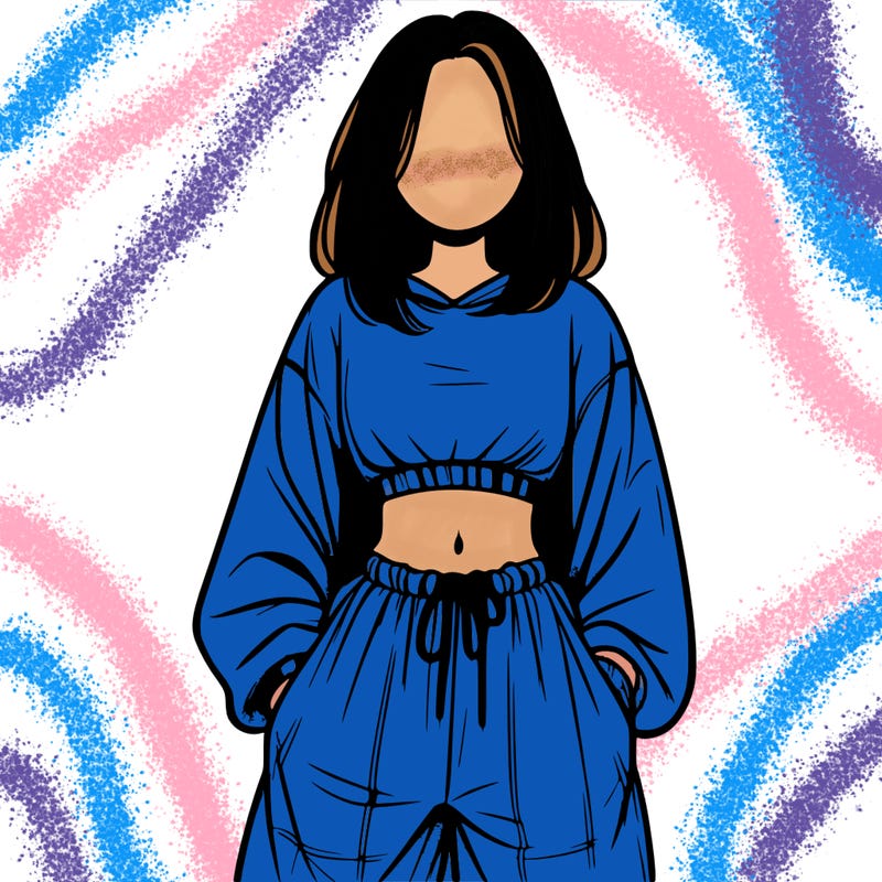 realistic girl faceless with baggy pants and a crop top