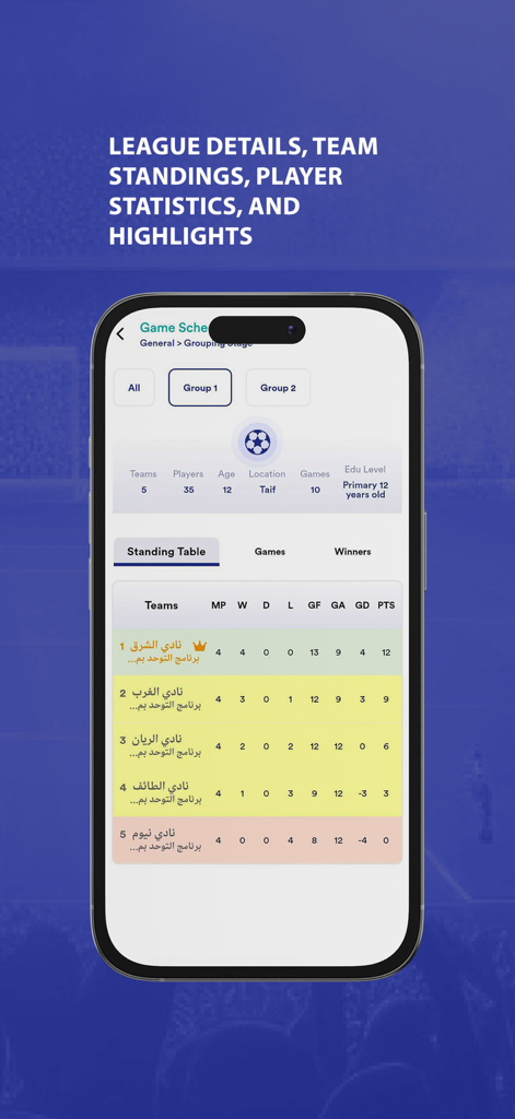 Dawri Al Madaris - Dawri Al Madaris mobile app displaying league standing table and team rankings