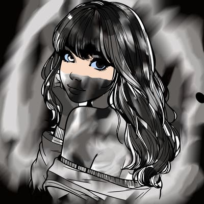 realistic girl with bangs looking over her shoulder