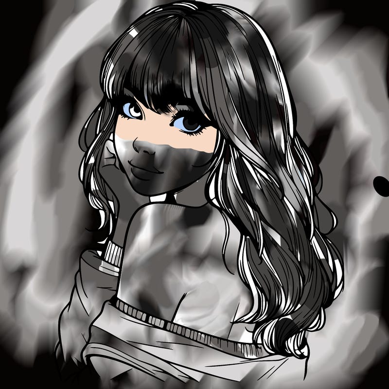 realistic girl with bangs looking over her shoulder