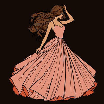 realistic woman with dress flowing in the wind