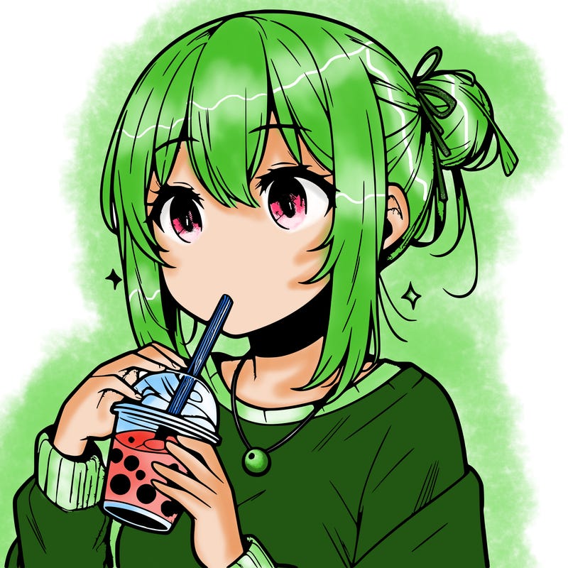 manga character drinking boba