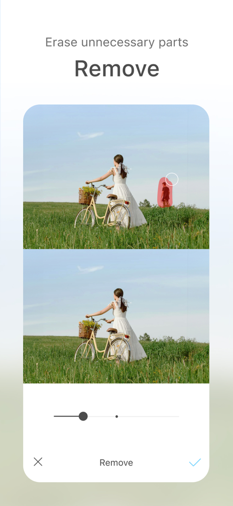 SODAビューティーカメラアプリのオブジェクト削除機能の適用前後の比較