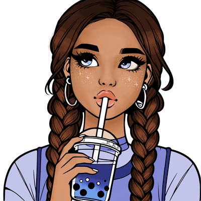 realistic girl with braided hair drinking boba