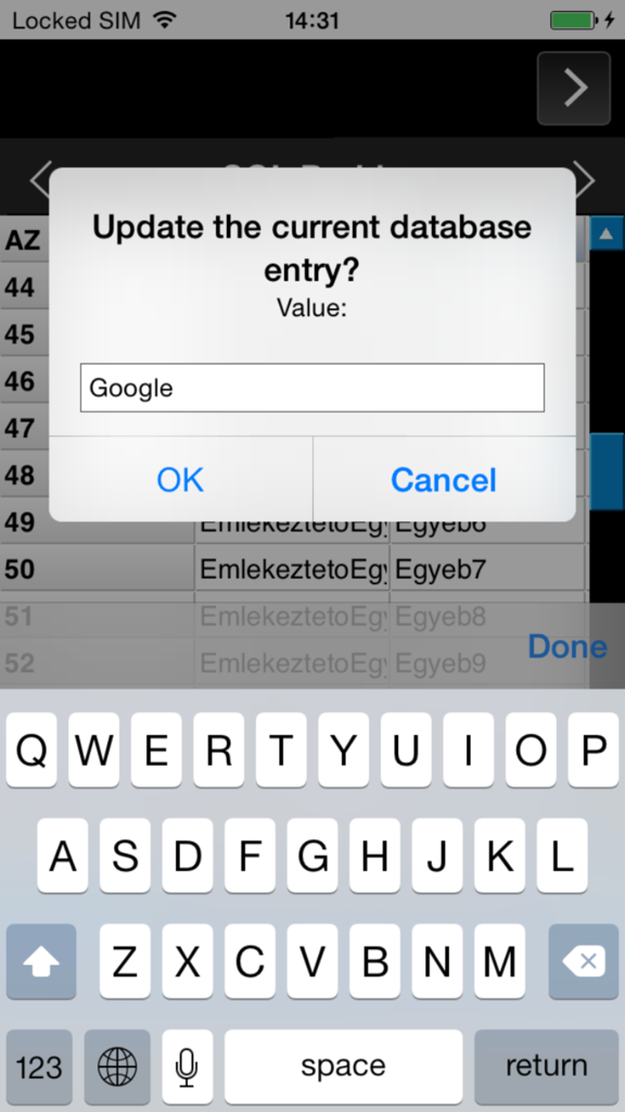 Interfaz de la aplicación SQLBuddy mostrando una ventana emergente para actualizar el valor de una entrada de base de datos