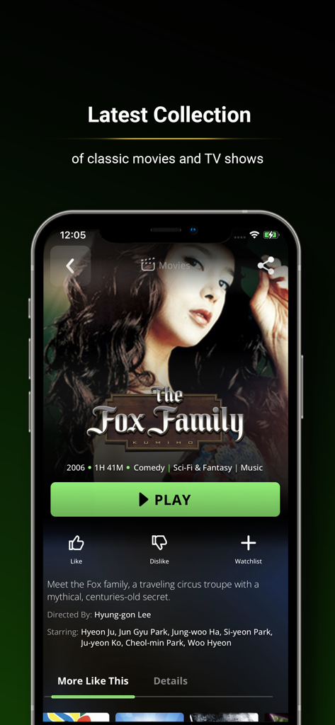 Midnight Pulp - Midnight Pulp app showing the movie detail page for The Fox Family