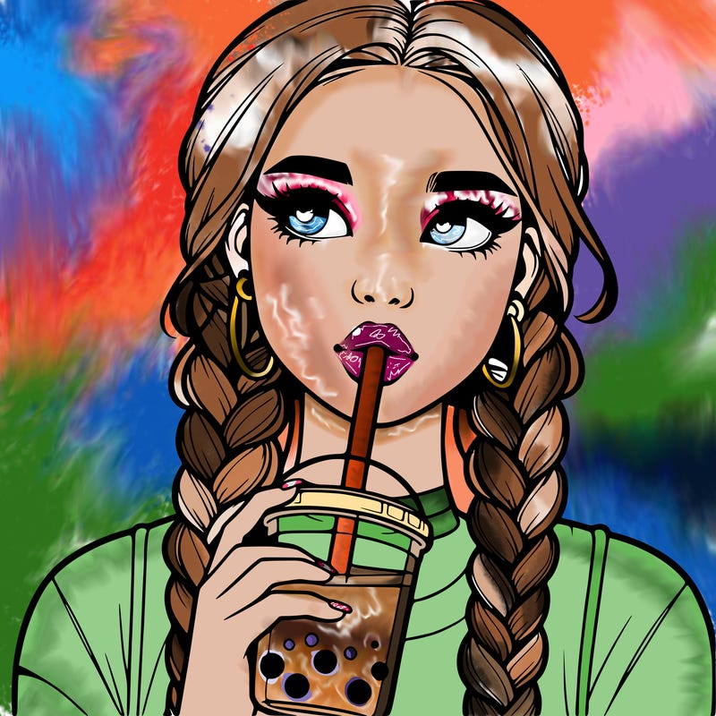 realistic girl with braided hair drinking boba