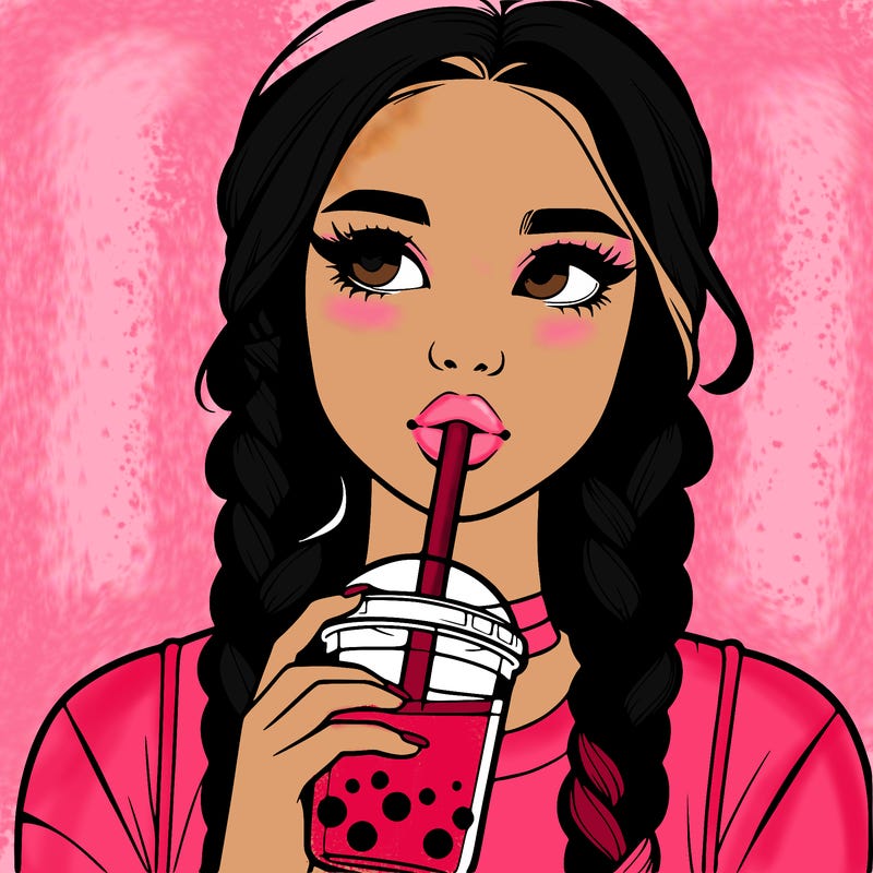 realistic girl with braided hair drinking boba