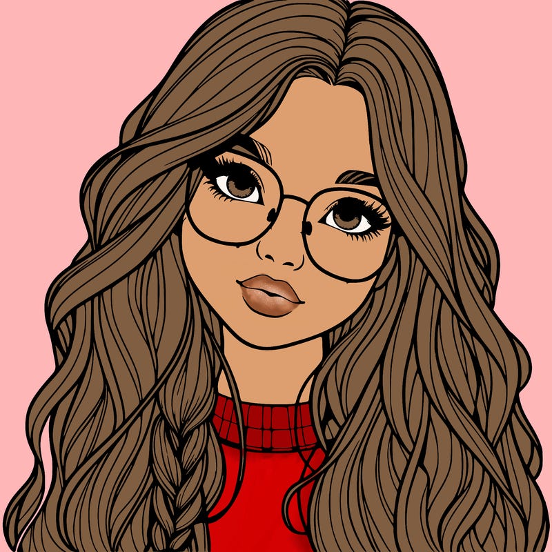 girl with long hair and freckles and glasses realistic