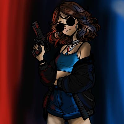 stylish teenage girl with gun