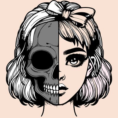 realistic girl with half skull mask