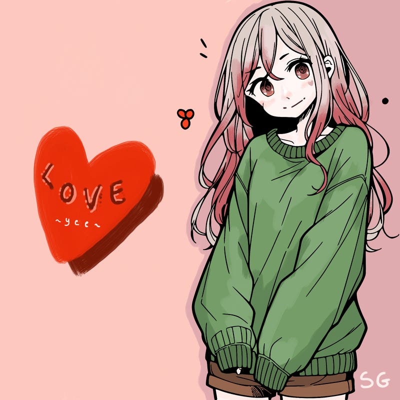 manga teen girl  in a sweater and baggy pants