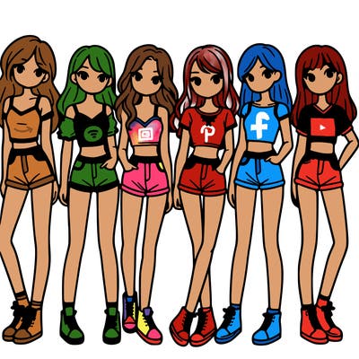 a group of girls wearing crop tops and shorts