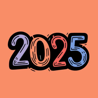 one line scrawled numbers sketch design “2025”