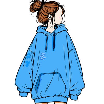 realistic girl with a oversized sweatshirt on and a bun