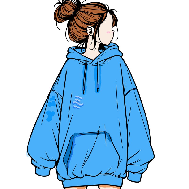 realistic girl with a oversized sweatshirt on and a bun