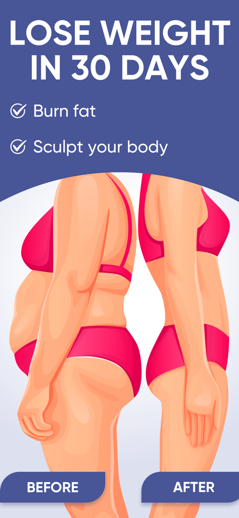 Fitness for Women by Fit & Hot - Weight loss transformation illustration showing before and after results for body sculpting