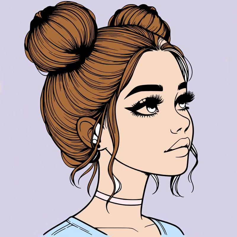 realistic girl with buns on the top of her head