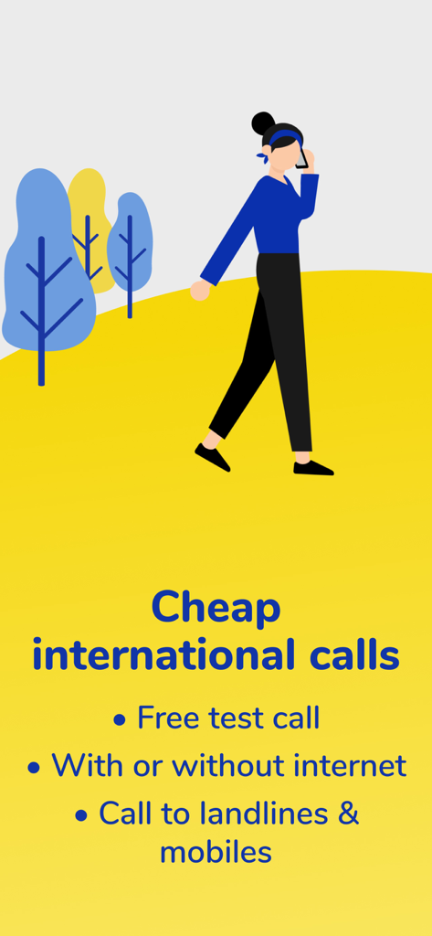 MoreMins: Temp Number & Calls - Graphic showing a person making affordable international calls to landlines and mobiles