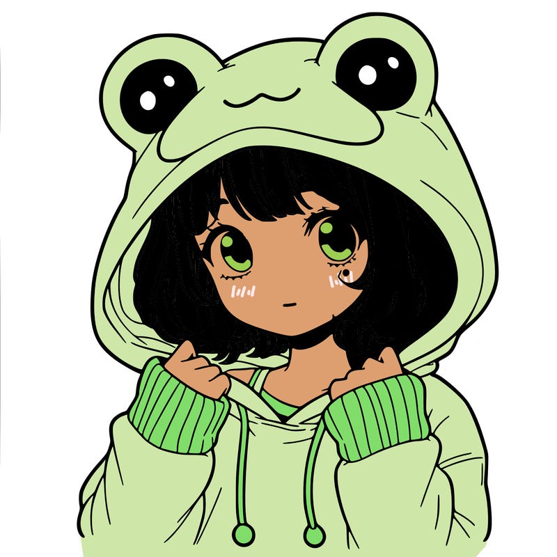 a cute teenage girl wearing a frog hoodie