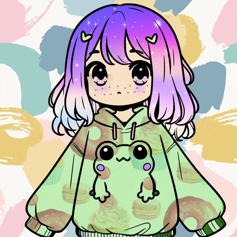 girl wearing frogging sweatshirt